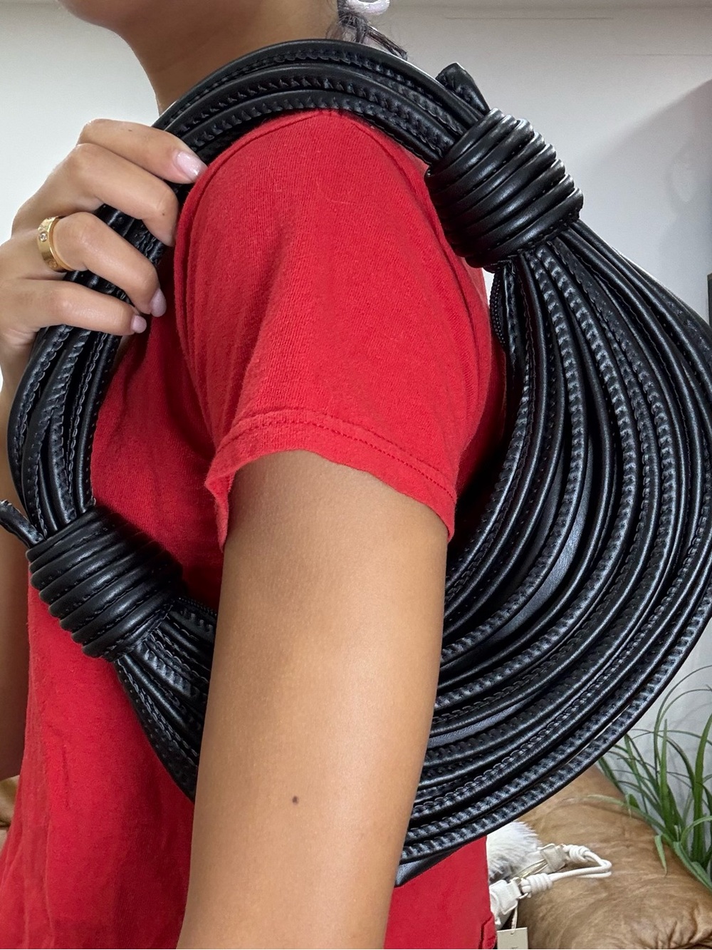 Sculptural Black Coil Shoulder Bag